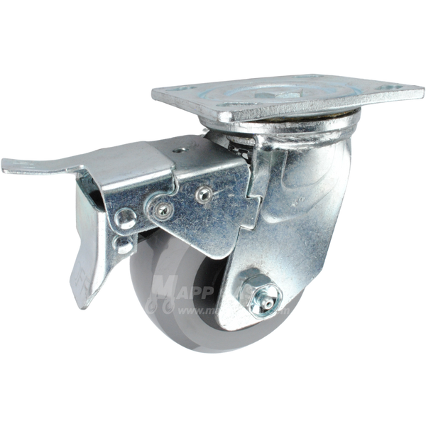 4" x 2" Solid Polyurethane Ball Bearing Swivel Caster with Total Locking Brake - 1,000 Lbs Capacity