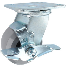 4" x 2" Solid Polyurethane Ball Bearing Wheel Swivel Brake Caster - 1,000 Lbs Capacity 