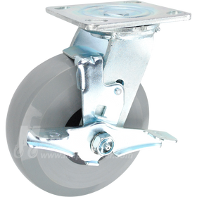 146HUBB620SB 6" x 2" Solid Polyurethane Elastomer Wheel Swivel Brake Caster - 1,250 Lbs Capacity