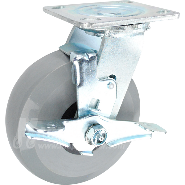 146HUBB620SB 6" x 2" Solid Polyurethane Elastomer Wheel Swivel Brake Caster - 1,250 Lbs Capacity