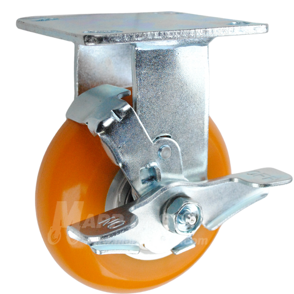 146LUX520RB - 5in Orange Polyurethane Rigid Brake Caster.