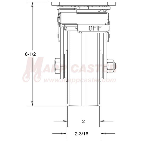 146LUX520SBTL 5x2 ORANGE POLY SWIVEL TOTAL LOCK BRAKE CASTER  FRONT VIEW DIAGRAM 