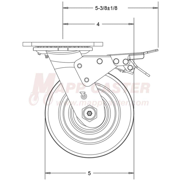 146LUX520SBTL 5x2 ORANGE POLY SWIVEL TOTAL LOCK BRAKE CASTER SIDE VIEW DIAGRAM 