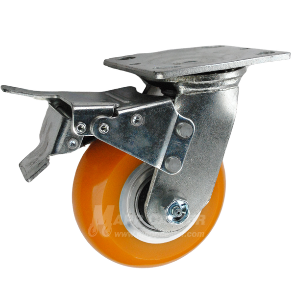146LUX520SBTL - 5in Orange Polyurethane Swivel Caster with Total Lock Brake.