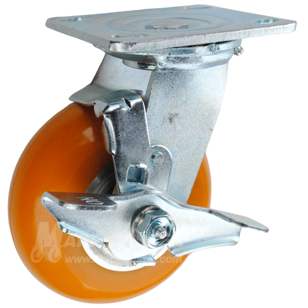 146LUX520SB - 5in Orange Polyurethane Swivel Brake Caster.