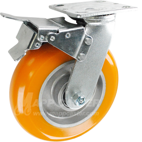 146LUX820SBTL 8" x 2" Orange Poly on Aluminum Wheel Swivel Caster w/ Total Lock Brake - 1000 Lbs Capacity