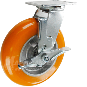 146LUX820SB 8" x 2" Orange Poly on Aluminum Wheel Swivel Brake Caster - 1000 Lbs Capacity