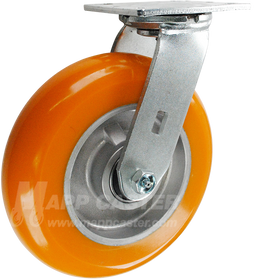 146LUX820S 8" x 2" Orange Poly on Aluminum Wheel Swivel Caster - 1000 Lbs Capacity