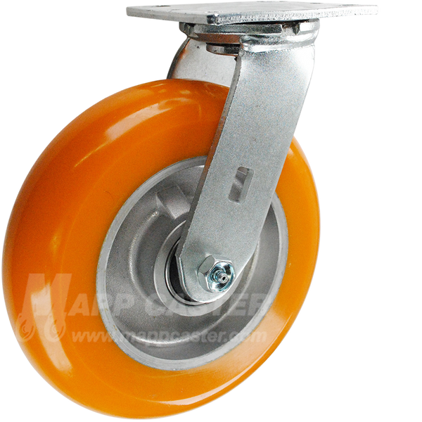 146LUX820S 8" x 2" Orange Poly on Aluminum Wheel Swivel Caster - 1000 Lbs Capacity