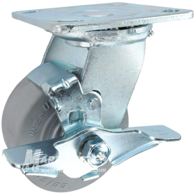 4" x 2" Grey Thermoplastic Rubber (TPR) Wheel Swivel Brake Caster - 400 Lbs Capacity