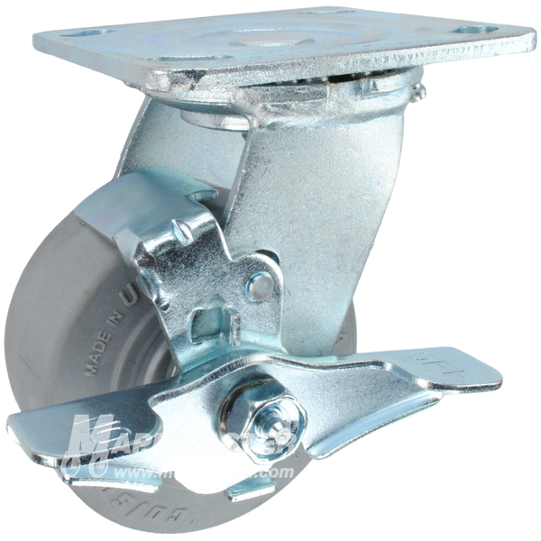4" x 2" Grey Thermoplastic Rubber (TPR) Wheel Swivel Brake Caster - 400 Lbs Capacity
