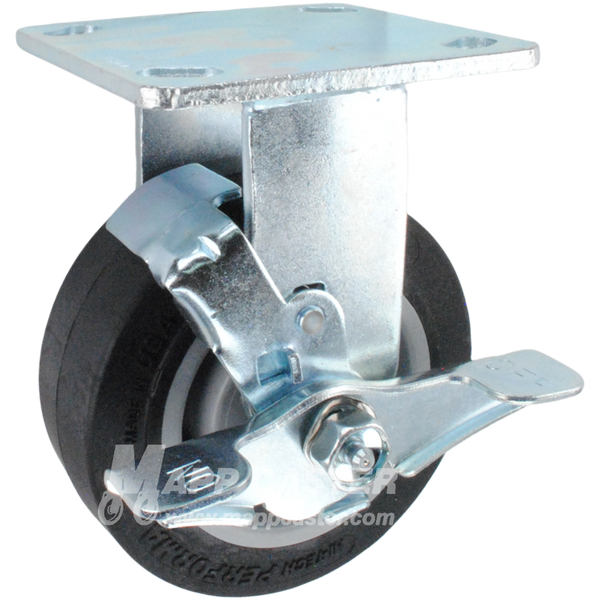 5" x 2" Thermoplastic Rubber (TPR) Wheel Rigid Brake Caster - 500 Lbs Capacity