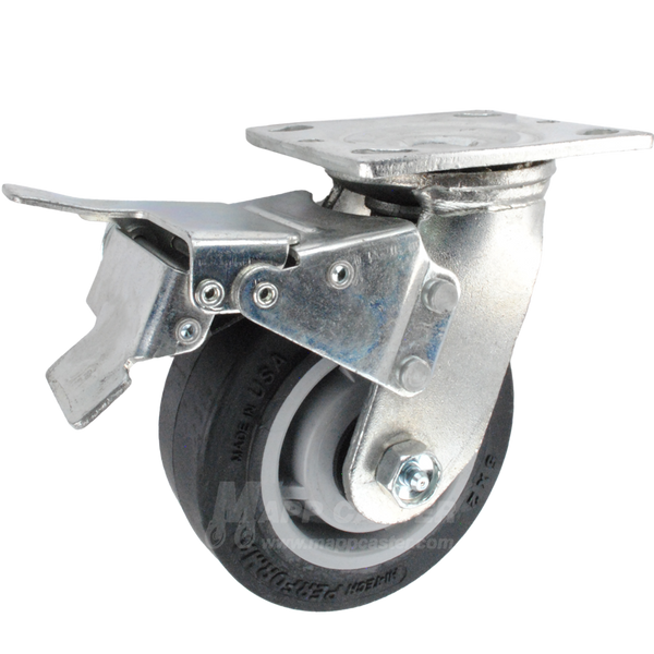 5" x 2" Thermoplastic Rubber (TPR) Wheel Swivel Caster with Total Locking Brake - 500 Lbs Capacity