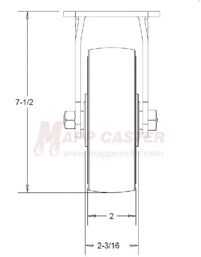6" x 2" Black Thermoplastic Rubber Wheel Rigid Brake Caster - 600 LBS CAPACITY 146PERB620RB - FRONT VIEW 