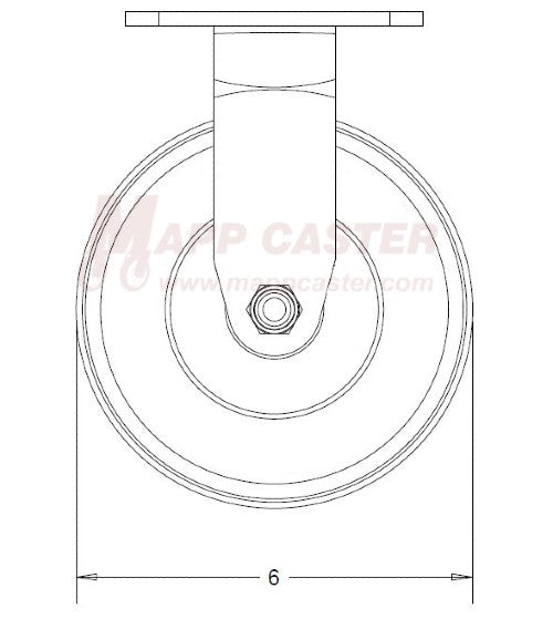 6" x 2" Black Thermoplastic Rubber Wheel Rigid Brake Caster - 600 LBS CAPACITY 146PERB620RB - SIDE VIEW 