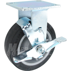 146PERB620RB 6" x 2" Black Thermoplastic Rubber Wheel Rigid Brake Caster - 600 LBS CAPACITY 