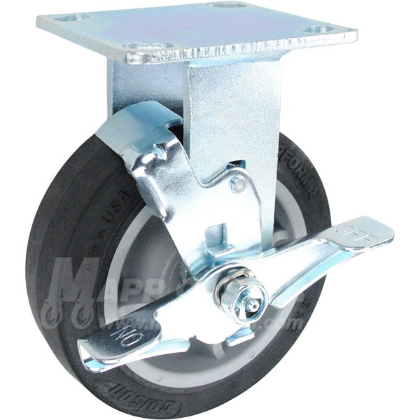 146PERB620RB 6" x 2" Black Thermoplastic Rubber Wheel Rigid Brake Caster - 600 LBS CAPACITY 