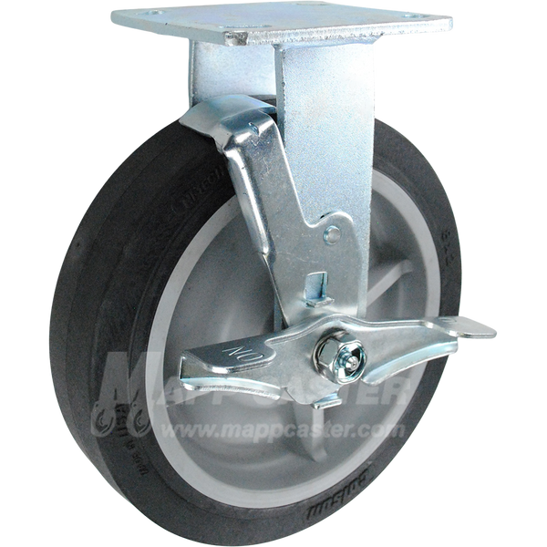 146PERB820RB 8" x 2" Thermoplastic Rubber (TPR) Wheel Rigid Brake Caster - 675 Lbs Capacity