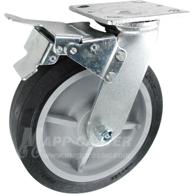 146PERB820SBTL 8" x 2" Thermoplastic Rubber (TPR) Wheel Swivel Caster with a Total Locking Brake - 675 Lbs Capacity