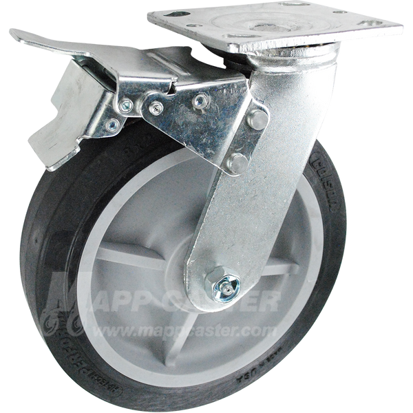 146PERB820SBTL 8" x 2" Thermoplastic Rubber (TPR) Wheel Swivel Caster with a Total Locking Brake - 675 Lbs Capacity