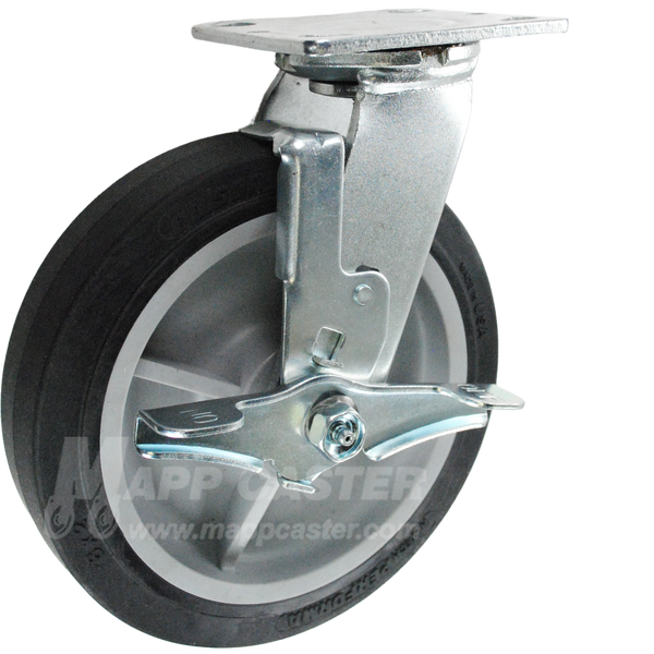 146PERB820SB 8" x 2" Thermoplastic Rubber (TPR) Wheel Swivel Brake Caster - 675 Lbs Capacity