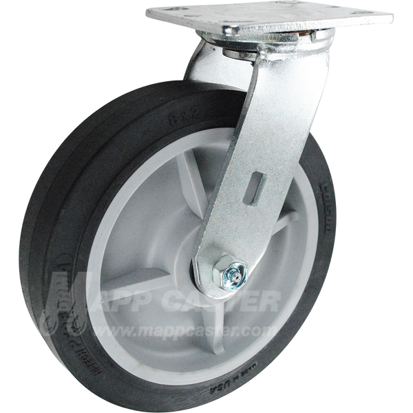 146PERB820S 8" x 2" Thermoplastic Rubber (TPR) Wheel Swivel Caster - 675 Lbs Capacity