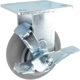 5" x 2" Crowned Grey Thermoplastic Rubber (TPR) Wheel Rigid Brake Caster - 350 Lbs Capacity