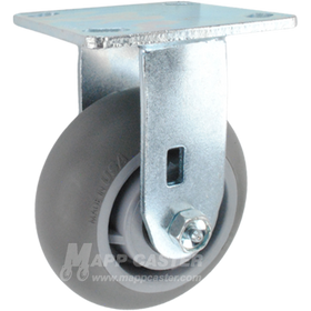 5" x 2" Crowned Grey Thermoplastic Rubber (TPR) Wheel Rigid Caster - 350 Lbs Capacity