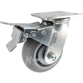 5" x 2" Crowned Grey Thermoplastic Rubber (TPR) Wheel Swivel Caster with Total Locking Brake - 350 Lbs Capacity