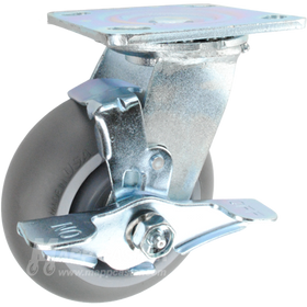 5" x 2" Crowned Grey Thermoplastic Rubber (TPR) Wheel Swivel Brake Caster - 350 Lbs Capacity