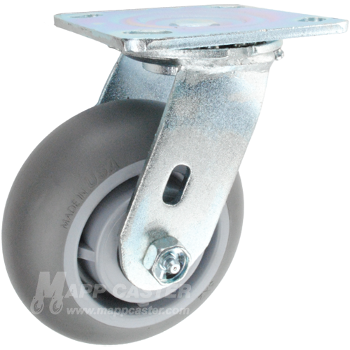 5" x 2" Crowned Grey Thermoplastic Rubber (TPR) Wheel Swivel Caster - 350 Lbs Capacity