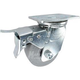 4" x 2" Grey Thermoplastic Rubber (TPR) Wheel Swivel Caster with Total Locking Brake - 400 Lbs Capacity
