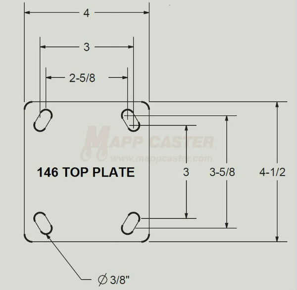 6" x 2" Grey Thermoplastic Rubber (TPR) Wheel Rigid Brake Caster - 600 Lbs Capacity 146PERG620RB - TOP PLATE 