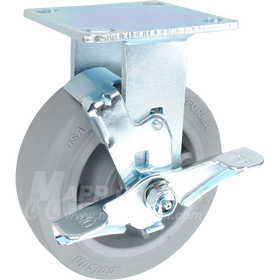 146PERG620RB 6" x 2" Grey Thermoplastic Rubber (TPR) Wheel Rigid Brake Caster - 600 Lbs Capacity 