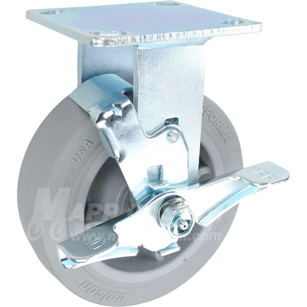146PERG620RB 6" x 2" Grey Thermoplastic Rubber (TPR) Wheel Rigid Brake Caster - 600 Lbs Capacity 