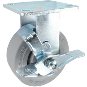 6" x 2" Grey Thermoplastic Rubber (TPR) Wheel Rigid Brake Caster - 600 Lbs Capacity 146PERG620RB 