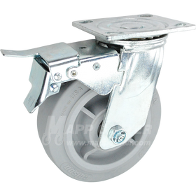 146PERG620SBTL 6" x 2" Grey Thermoplastic Rubber (TPR) Wheel Swivel Caster with Total Locking Brake - 600 Lbs Capacity 