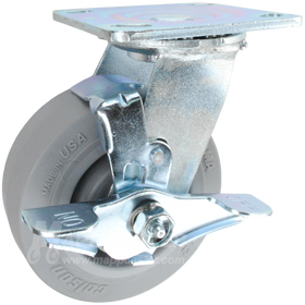6" x 2" Grey Thermoplastic Rubber (TPR) Wheel Swivel Brake Caster- 600 Lbs Capacity 146PERG620SB