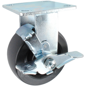 5" x 2" Polyolefin Rigid Brake Caster - 500 Lbs Capacity