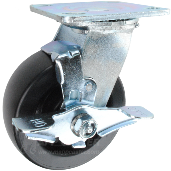 5" x 2" Polyolefin Swivel Brake Caster - 500 Lbs Capacity
