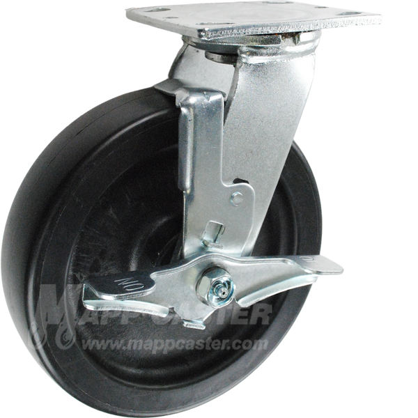 146PO820SB 8" x 2" Polyolefin Swivel Brake Caster - 900 Lbs Capacity