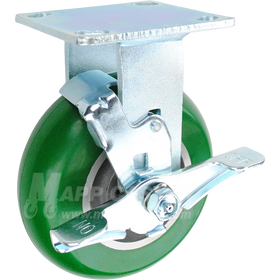 146PPM620RB 6" x 2" Green Poly on Aluminum Wheel Rigid Brake Caster - 1,250 Lbs Capacity