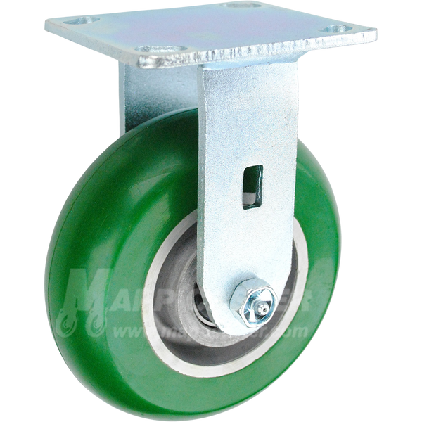 146PPM620R 6" x 2" Green Poly on Aluminum Wheel Rigid Caster - 1,250 Lbs Capacity