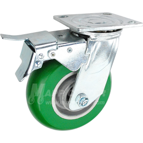 146PPM620SBTL 6" x 2" Green Poly on Aluminum Wheel Swivel Caster with Total Lock Brake - 1,250 Lbs Capacity