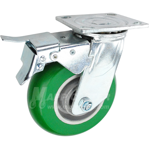 146PPM620SBTL 6" x 2" Green Poly on Aluminum Wheel Swivel Caster with Total Lock Brake - 1,250 Lbs Capacity