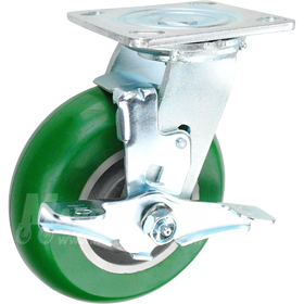 146PPM620SB 6" x 2" Green Poly on Aluminum Wheel Swivel Brake Caster - 1,250 Lbs Capacity