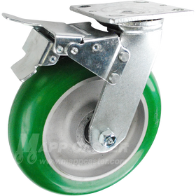 146PPM820SBTL 8" x 2" Green Crowned Poly on Aluminum Wheel Swivel Caster w/ Total Lock Brake - 1,250 Lbs Capacity