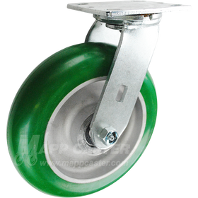 146PPM820S 8" x 2" Green Crowned Poly on Aluminum Wheel Swivel Caster - 1,250 Lbs Capacity