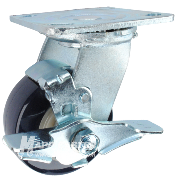 4" x 2" Patriot Polyurethane on Polyolefin Core Wheel Swivel Brake Caster - 600 Lbs Capacity