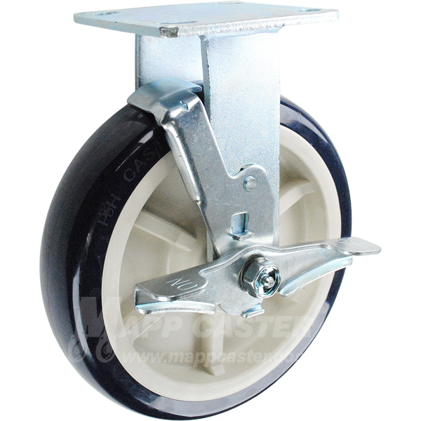 146PRX820RB 8" x 2" Patriot Polyurethane on Polyolefin Core Wheel Rigid Brake Caster - 1,200 Lbs Capacity